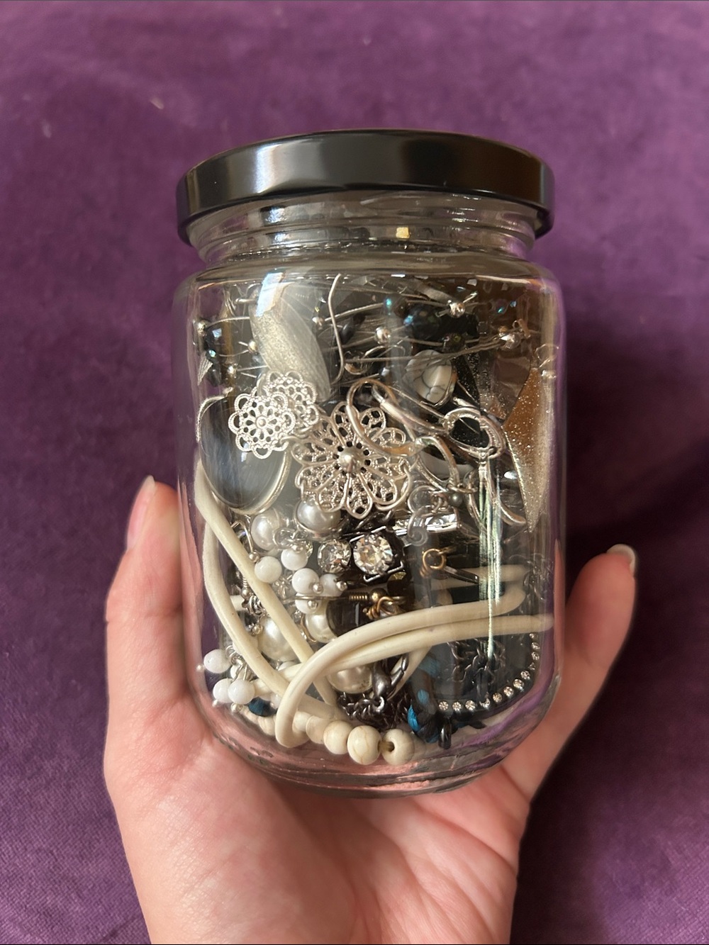 Mystery jewelry jar black silver and white